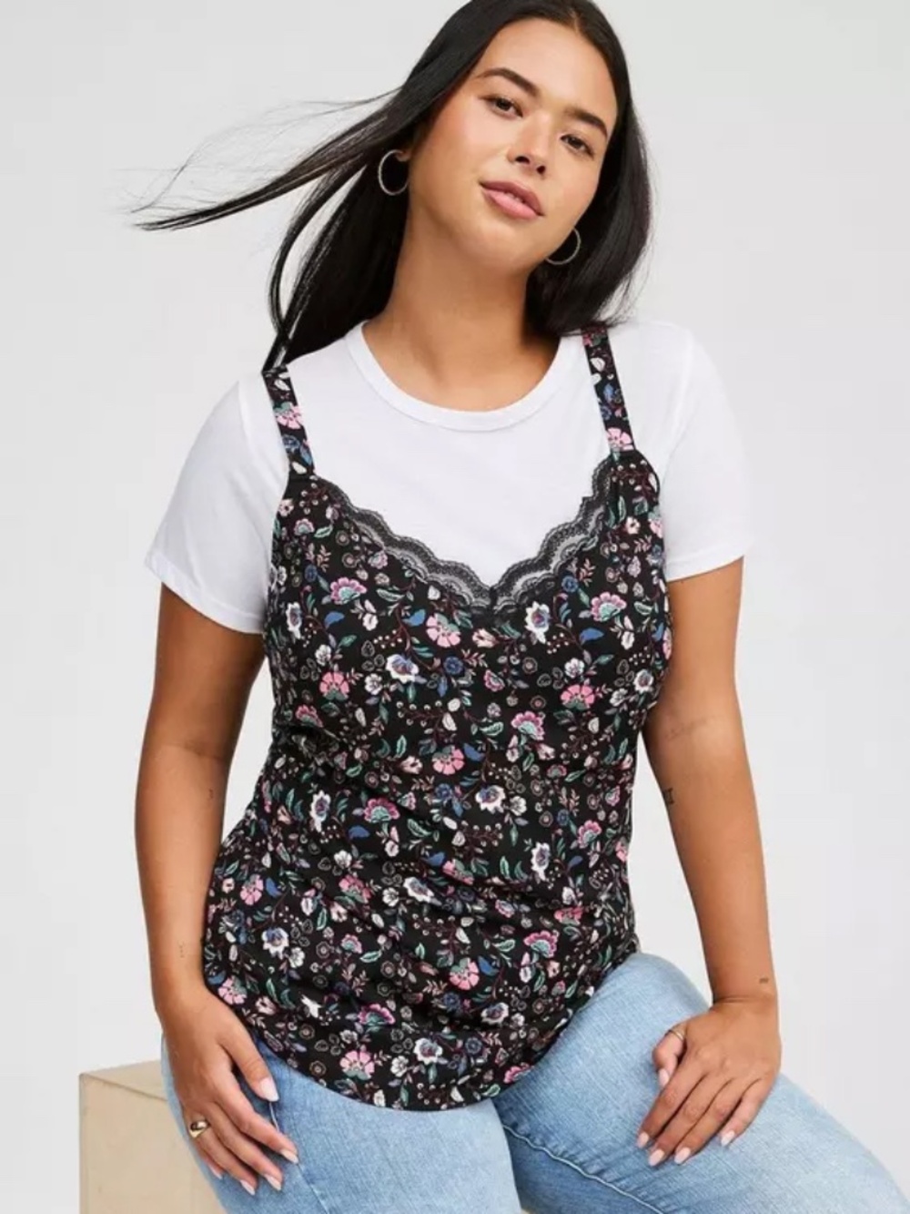 Torrid Ava Lace Trim Cami in Sweet Jaco Floral Deep Black Size 1X